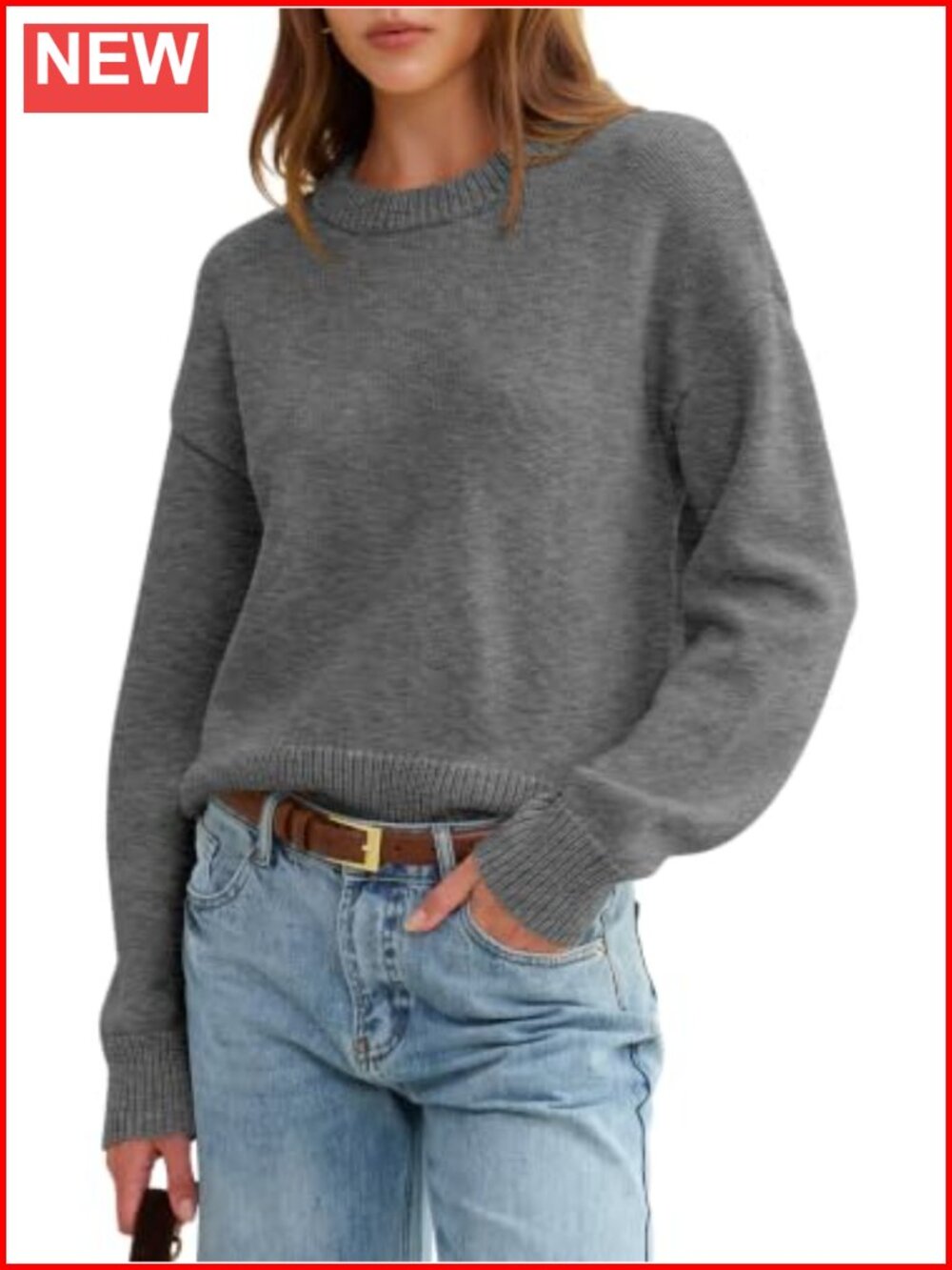 Wool Blend Oversized Crop Sweater Crewneck Pullover Fall Winter